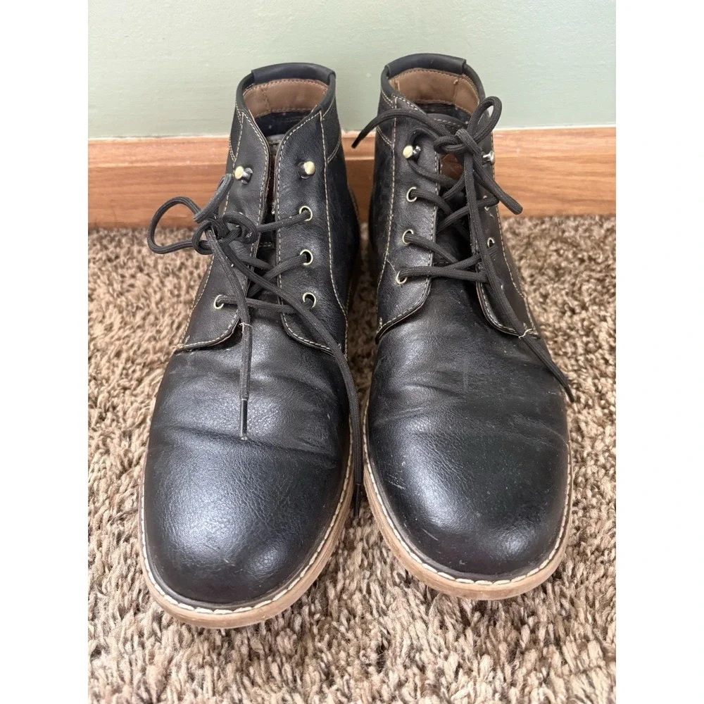 Hawker Rye Men's Black Faux Leather Chukka Ankle Boots Lace Up US 10 EU 43